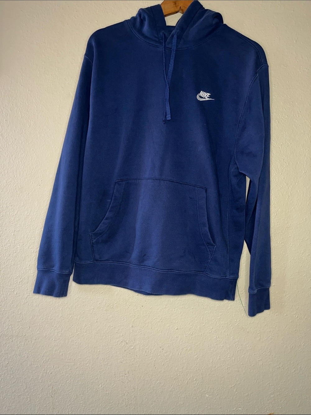 Nike Men's Dark Blue Pullover Hoodie with White Logo